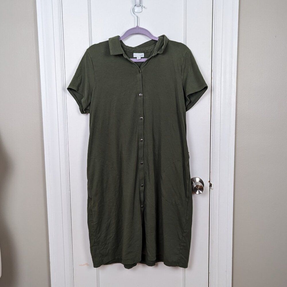 J.Jill | Olive Green Button Front Midi Dress Size Large